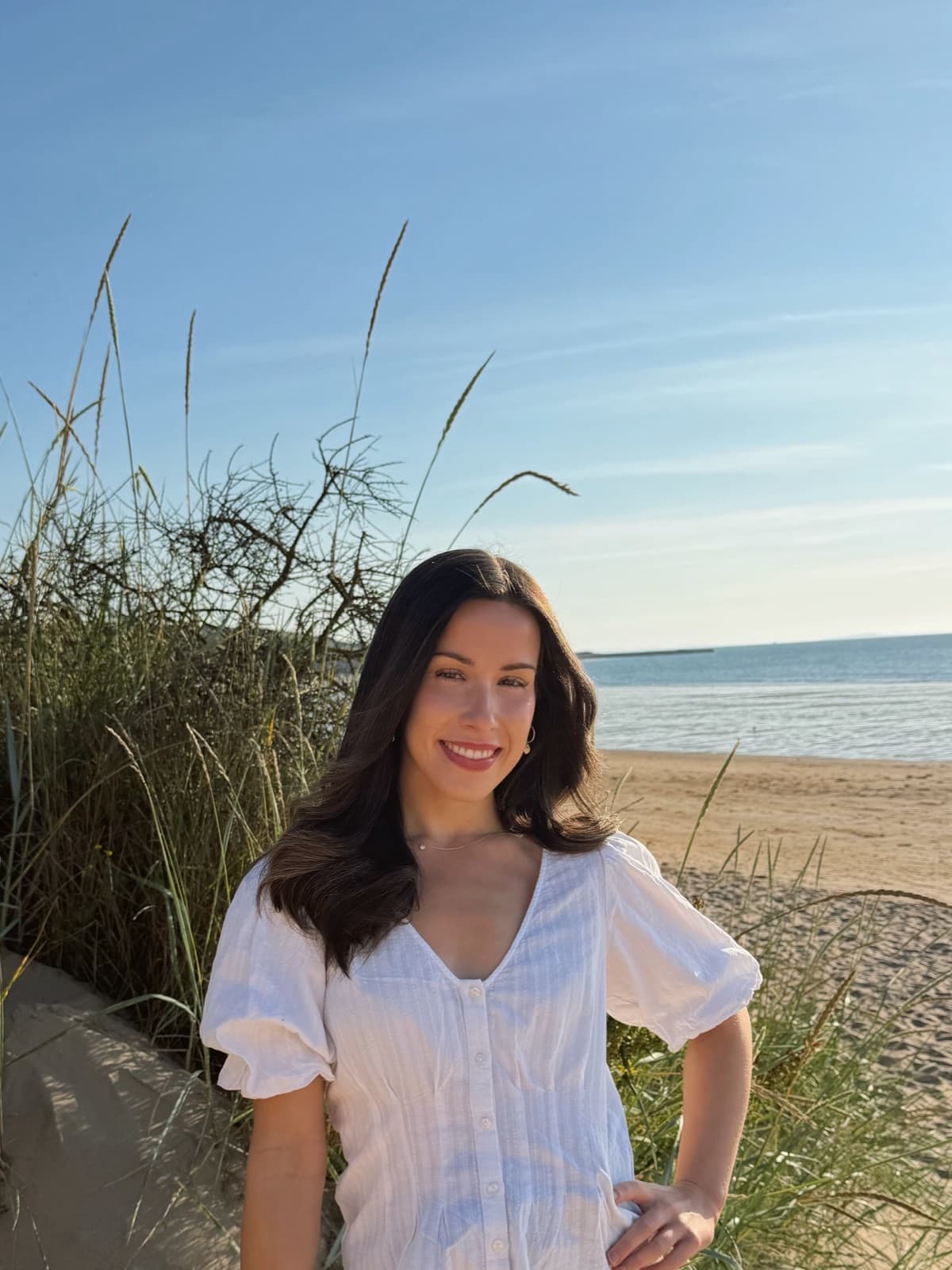 Zara on the beach among the dunes